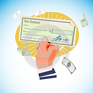 Hand with cheque - vector