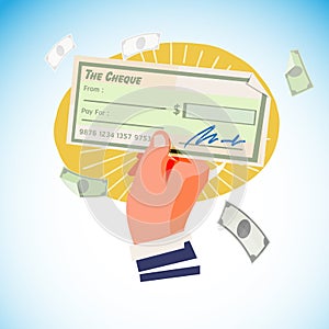 Hand with cheque - vector photo