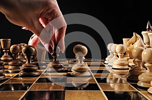 Hand chess move pawn