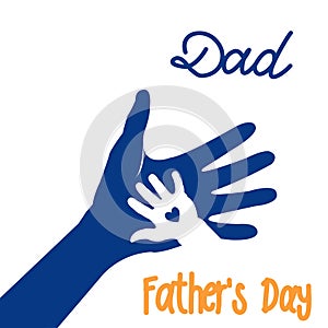 Hand of child and father or parent. Happy Father`s Day greeting card