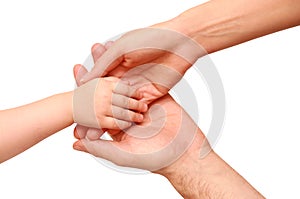 Hand the child in the parents hands