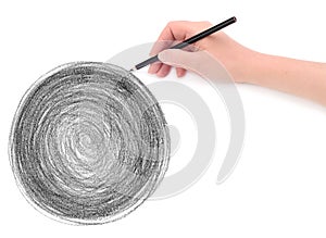 Hand and circle pencil scribbles background