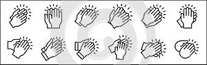 Hand clapping icon. Applause symbol. Hand claps icon set symbol of acclamation, compliment, appreciation, ovation, bravo, photo