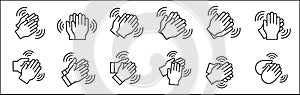 Hand clapping icon set symbol of acclamation, compliment, appreciation, ovation, bravo, congratulation. Applause symbol. Sign of photo