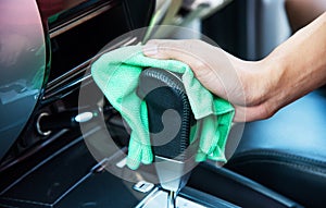 Hand cleaning the car interior