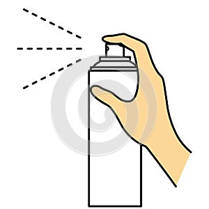 Hand, cleaning with cleaner, spraying, illustration image