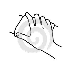 Hand, cleaning  with cleaning sheet, monochrome illustration