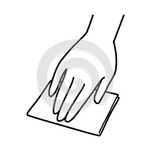 Hand, cleaning  with cleaning sheet, monochrome illustration