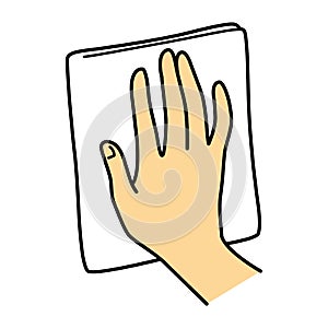 Hand, cleaning  with dust cloth, illustration image