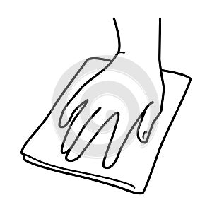 Hand, cleaning  with dust cloth, monochrome illustration