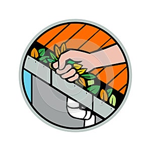 Hand Cleaning Roof Rain Gutter Icon