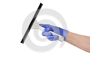 Hand cleaning with squeegee against a white background photo