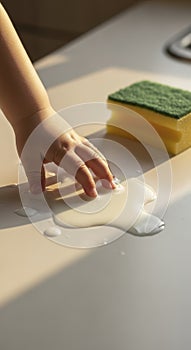 Hand cleaning surface with sponge soap