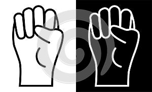 Hand clenched fist icon. Symbol of freedom and the fight against injustice. Black white vector