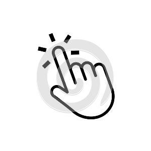 Hand click button. Mouse cursor. Web pointer press or touch website element. Vector computer navigation. Thin line icon photo