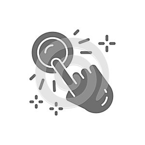 Hand click, button press, finger touch, pointer grey icon.