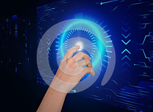 Hand click on button security future technology