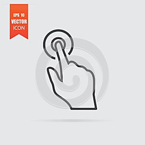 Hand click icon in flat style isolated on grey background