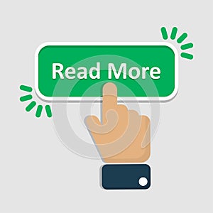 Hand click on read more button in a flat design