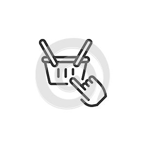 Hand click shopping basket line icon