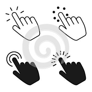 Hand clicking icon set. Finger click mouse pointer