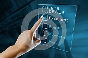 Hand clicking online survey photo