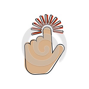 The hand clicks on the button. Cursor Icon cartoon style on white isolated background