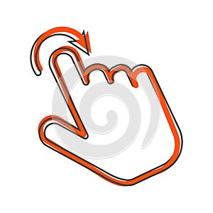 The hand clicks on the button. Cursor Icon cartoon style on white isolated background