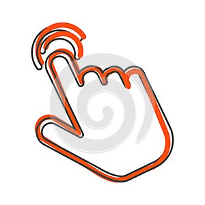 The hand clicks on the button. Cursor Icon cartoon style on white isolated background