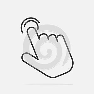 The hand clicks on the button. Cursor Icon on gray background. L