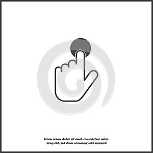 The hand clicks on the button. Cursor icon on white isolated background. Layers grouped for easy editing illustration. For your