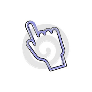 Hand clicks. Cursor Icon on cartoon style on white isolated background