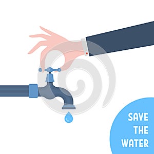 hand closes the tap for saving water