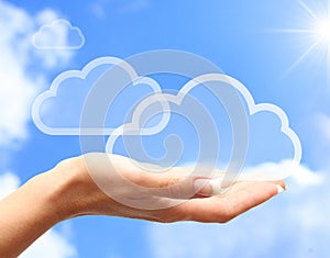 Hand with cloud computing symbol photo