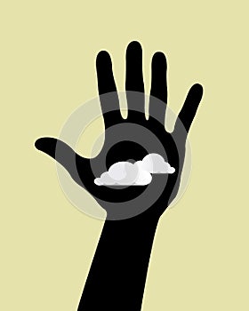 Hand with clouds cartoon background