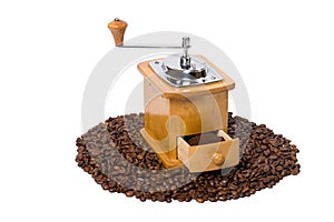 Hand coffee-grinder full of coffee
