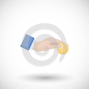 Hand with coin Donation charity flat vector icon