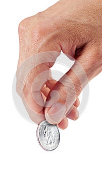 Hand Coin Quarter Isolated