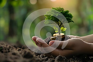 Hand Coin tree The tree grows on the pile