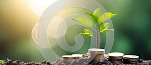 Hand Coin tree The tree grows on the pile. Saving money for the future. Investment Ideas and Business Growth