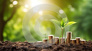 Hand Coin tree The tree grows on the pile. Saving money for the future. Investment Ideas and Business Growth