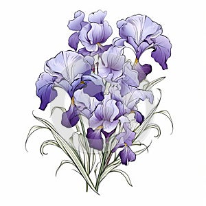 Hand-colored Irises: A Realistic Floral Arrangement In Traditional Chinese Painting Style