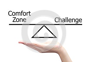 hand with comfort zone and challeng in work concept