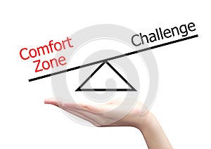 hand with comfort zone and challeng in work concept