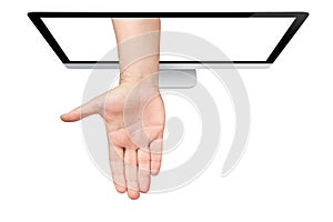 Hand Coming Out Screen Computer Isolated
