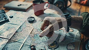 The Hand with Compass Map.AI generated image