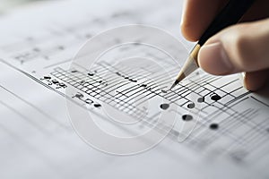 Hand Composing Music Notes on Sheet Music