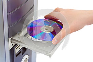 Hand and computer cd-rom