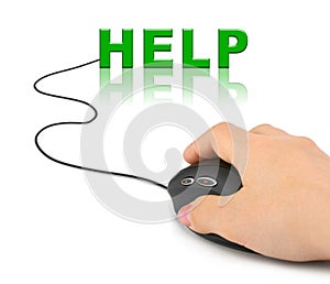 Hand with computer mouse and word Help