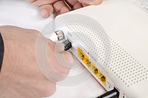 Hand while connecting a router to internet